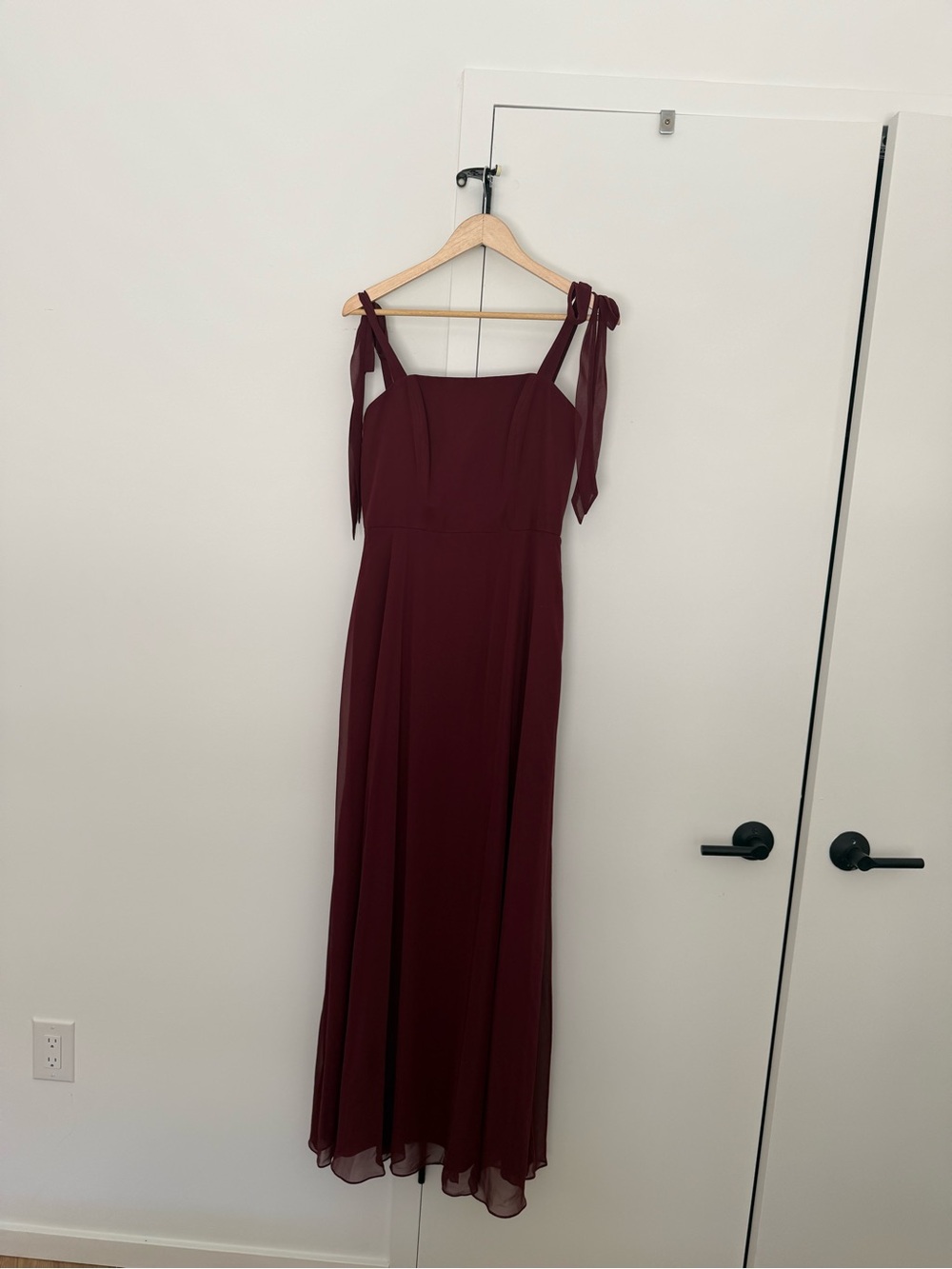 Dessy Collection Burgundy Tie-Strap Maxi Dress